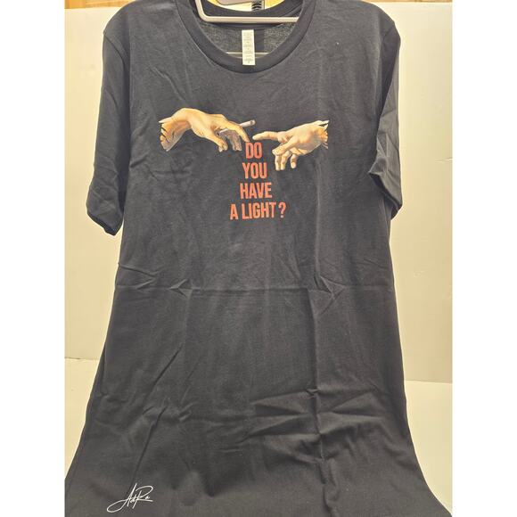 Artist-Signed Black Cotton T-Shirt Medium – Michelangelo Hands Parody NWOT - Picture 2 of 5